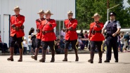 Canadian Mounties marching in the Breton Parade.